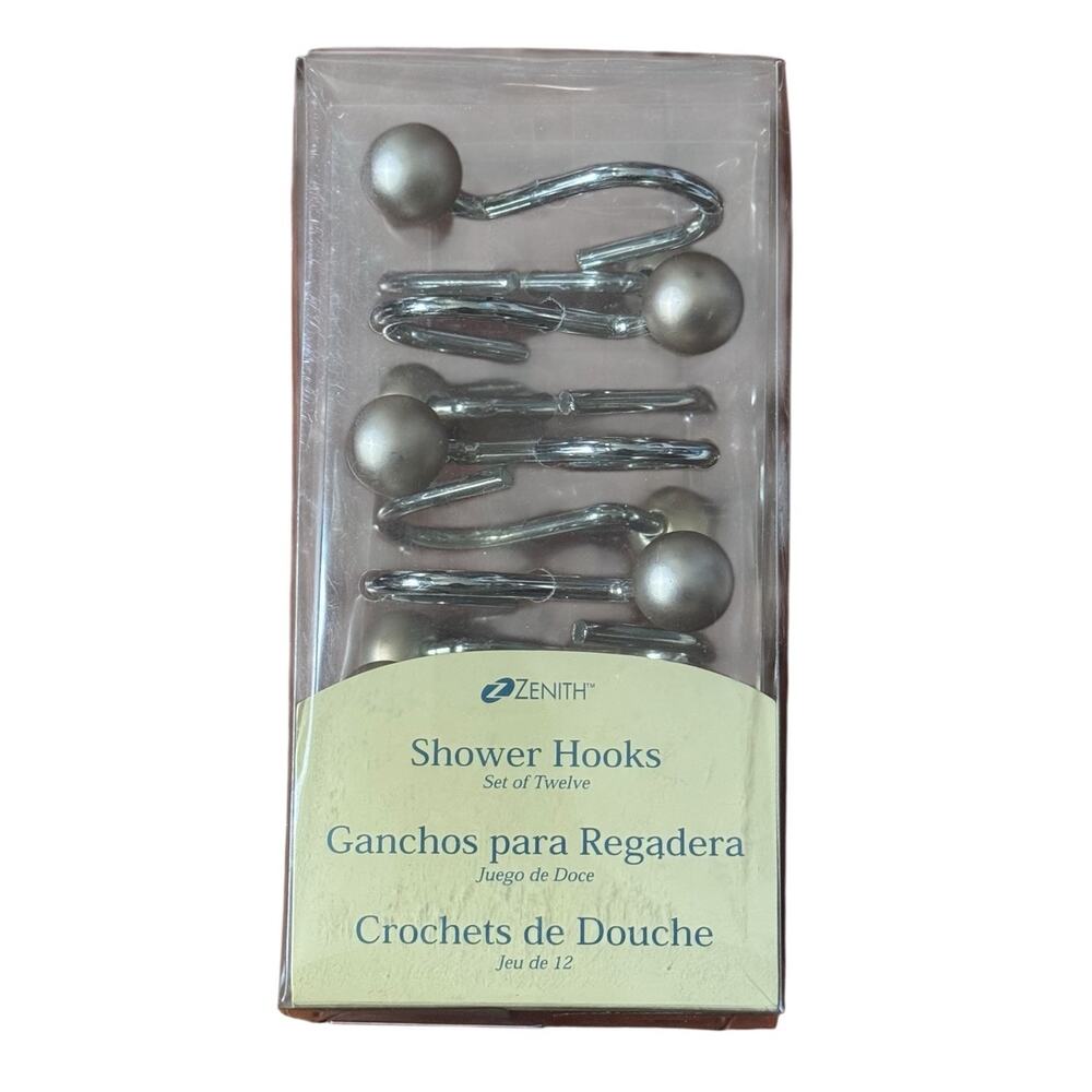 VTG Zenith Shower Hooks (12) 98NNSB Metal Brushed Gold Ball‎ Accent Bathroom